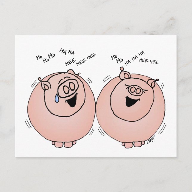 Postal Cerdos riendo caras (Anverso)