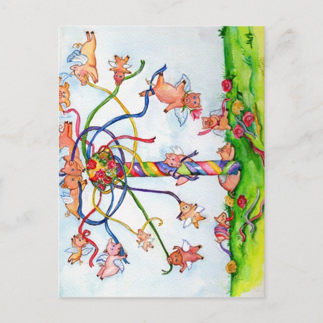 Postal Cerdos voladores alrededor del Maypole (Anverso)