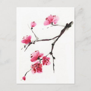 Postal Cereza florida. La primavera florece. Pintura de t