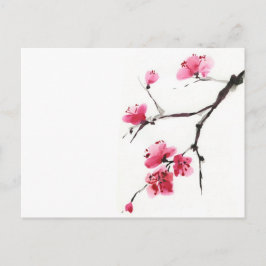 Postal Cereza florida. Primavera. Tinta y pincel.