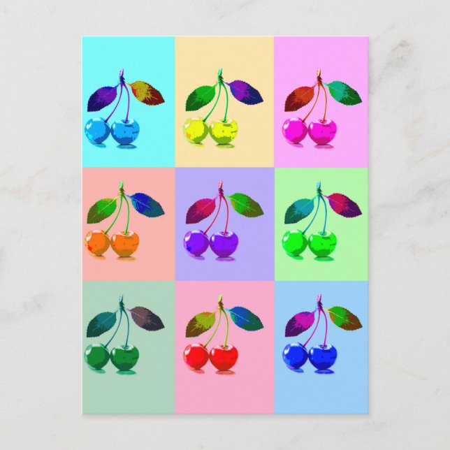 Postal Cerezas coloridas - Arte pop (Anverso)