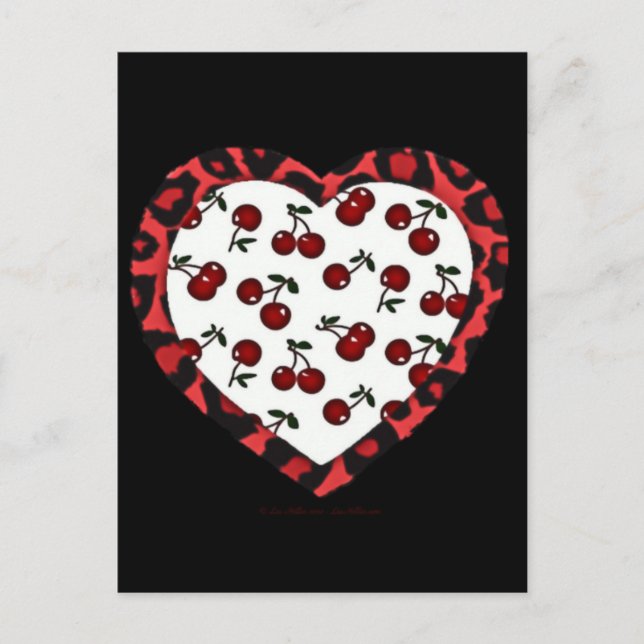 Postal Cerezas de Rockabilly RAB Estampado de Corazón de  (Anverso)