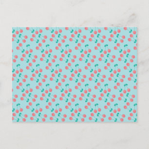 Postal Cerezas Pintadas a Mano Acuarela Rosa Turquesa