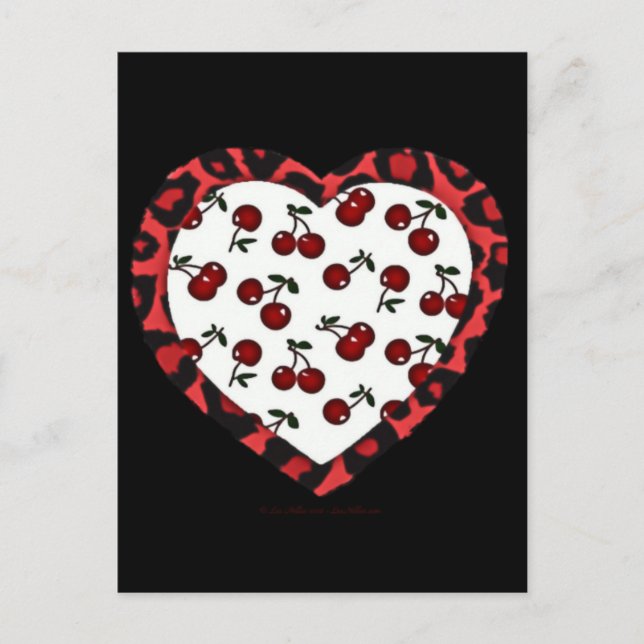 Postal Cerezas RAB Corazón de Estampado de Leopardo Rocka (Anverso)