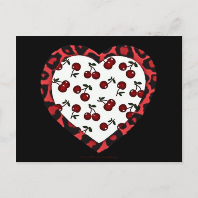 Postal Cerezas RAB Corazón de Estampado de Leopardo Rocka (Anverso)