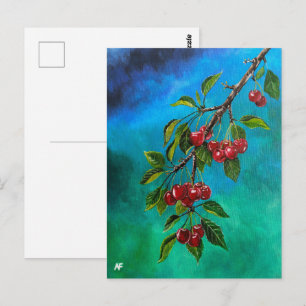 Postal Cerezas Rojas al Amanecer de Verano Pintura de Alf