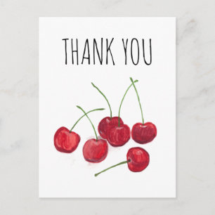 Postal Cerezas Rojas Frutas Acuarela Dulce Comida Vegana