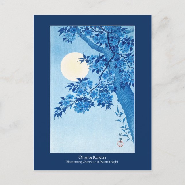 Postal Cerezo Florido Noche de Luna Ohara Koson (Anverso)