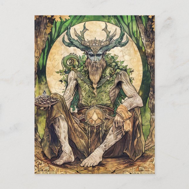 Postal Cernunnos  Dios celta con cuernos de la naturaleza (Anverso)