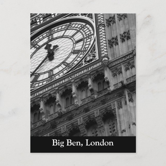 Postal Cerrar el Big Ben en blanco y negro (Anverso)