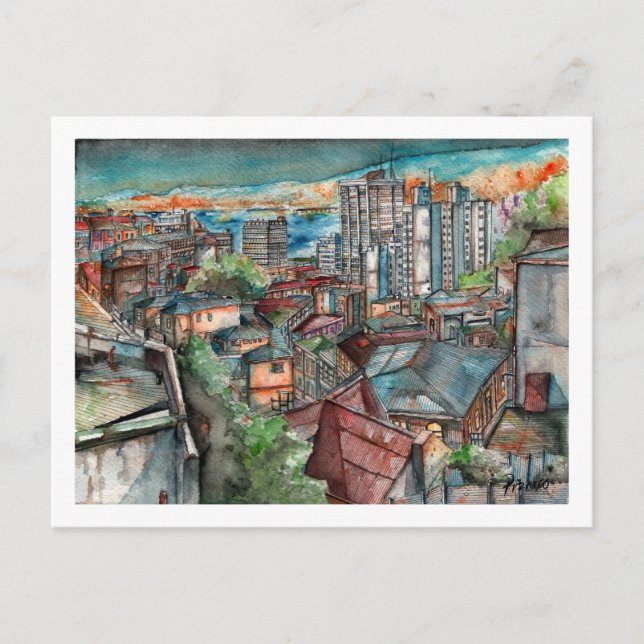 Postal Cerro Concepción de noche (Acuarela). (Anverso)