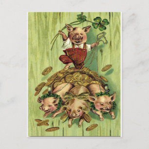 Postal Cerrojo de trébol de cuatro hojas vintage dorado d