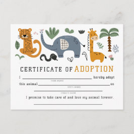 Postal Certificado de Adopción Animal Dos Niños Salvajes 