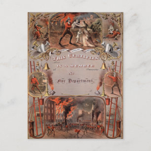 Postal Certificado de bombero vintage