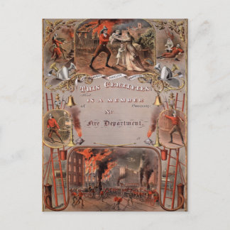 Postal Certificado de bombero vintage
