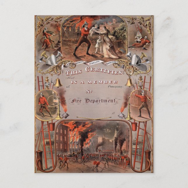 Postal Certificado de bombero vintage (Anverso)