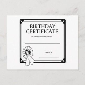 Postal Certificado de cumpleaños