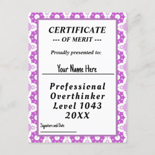 Postal Certificado de pensador excesivo profesional