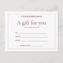 Certificado de regalo de Rose Ledger para escribir