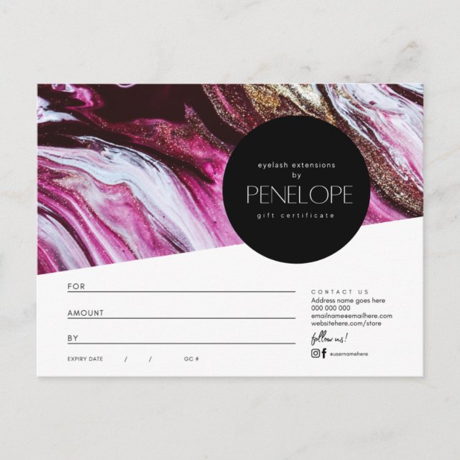 Postal certificado de regalo de Salón Penelope (Anverso)