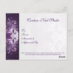 Postal Certificado de regalo de Swift floral púrpura y bl