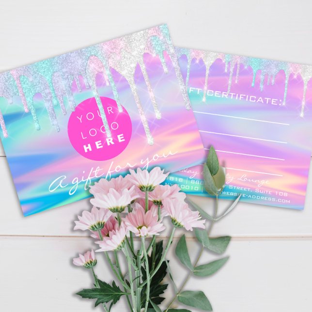 Postal Certificado de regalo Holografía Logo rosa unicorn (Gift Certificate Holograph Unicorn Pink Logo Postcard)