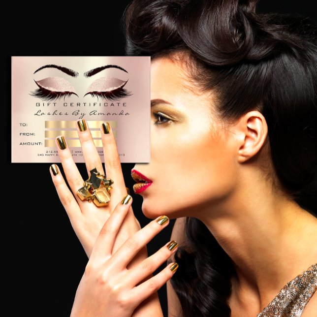Postal Certificado de regalo maquillaje Cosmetólogo Lash  (Gift Certificate Makeup Cosmetologist Lash Pink Postcard)
