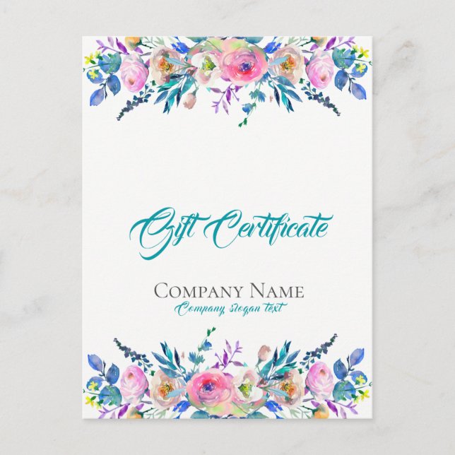 Postal Certificado de regalo para Bouquet de flores de co (Anverso)