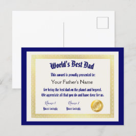 Postal Certificado del Mejor Papá del Mundo Divertido Mod