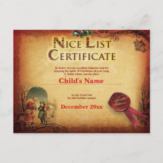 Postal Certificado Personalizado de la Lista de Niños Bue