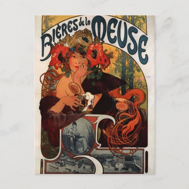 Postal Cerveza de la musa de Alphonse Mucha (Anverso)