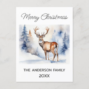 Postal Cerveza En La Selva Nevada Árboles Navideños Acuar