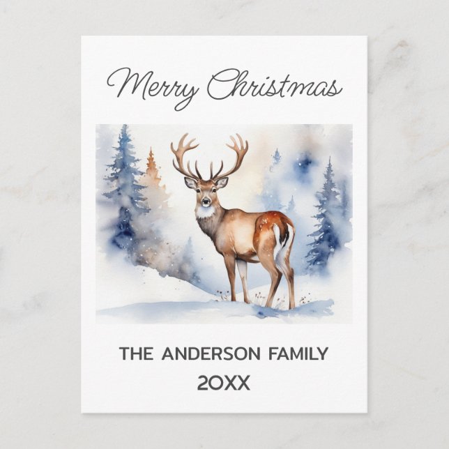 Postal Cerveza En La Selva Nevada Árboles Navideños Acuar (Anverso)