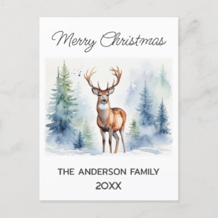 Postal Cerveza En La Selva Nevada Árboles Navideños Acuar