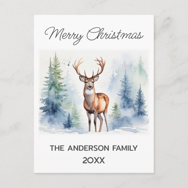 Postal Cerveza En La Selva Nevada Árboles Navideños Acuar (Anverso)