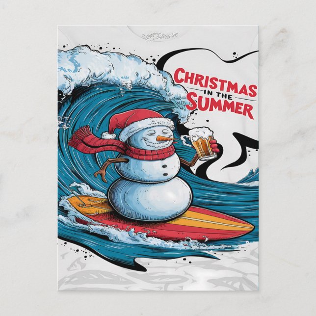 Postal Cerveza Navidad Surfista de Frosty (Anverso)