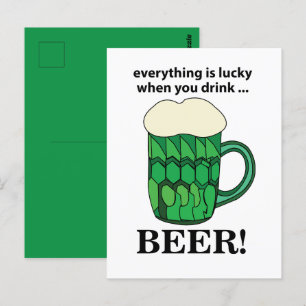 Postal Cerveza Verde Día de San Patricio Afortunado Cerve