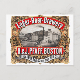Postal Cerveza Vintage H & J Pfaff Boston Brewery