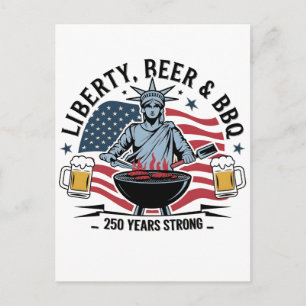 Postal Cerveza y barbacoa Librity 250 años fuertes 4 de j