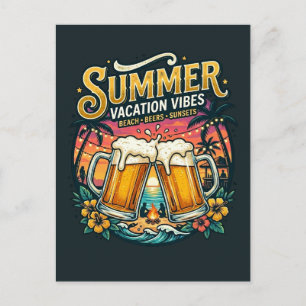 Postal Cervezas en la Playa y Puesta de Sol - Fiesta de V