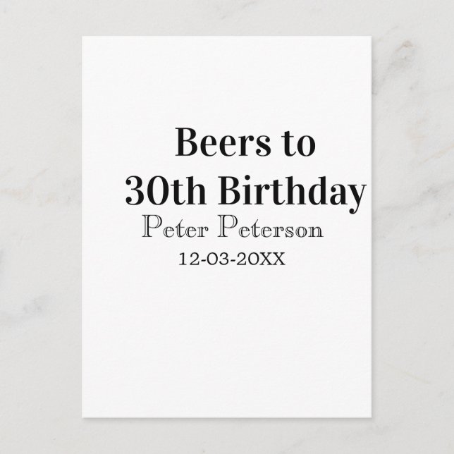 Postal Cervezas para cumpleaños 30 nombre fecha hombre el (Anverso)