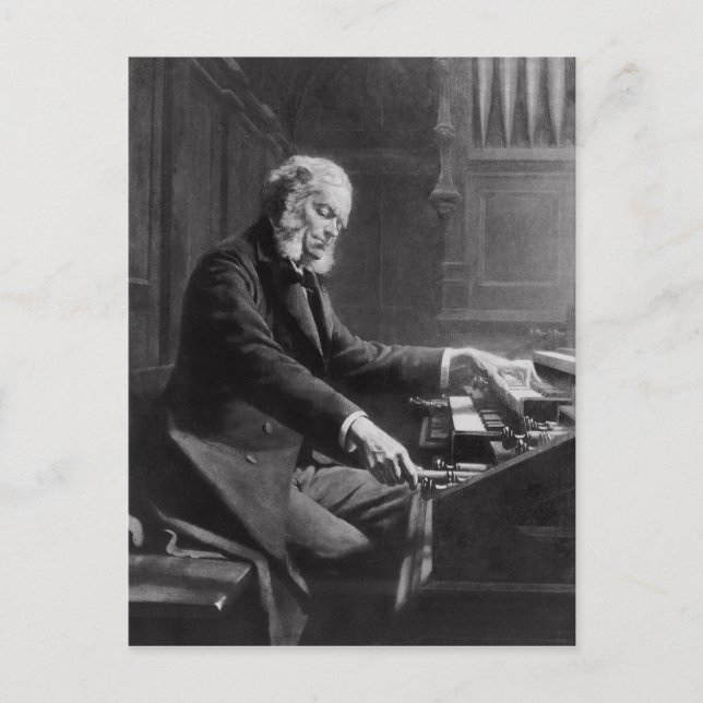 Postal Cesar Franck en el tablero del órgano (Anverso)