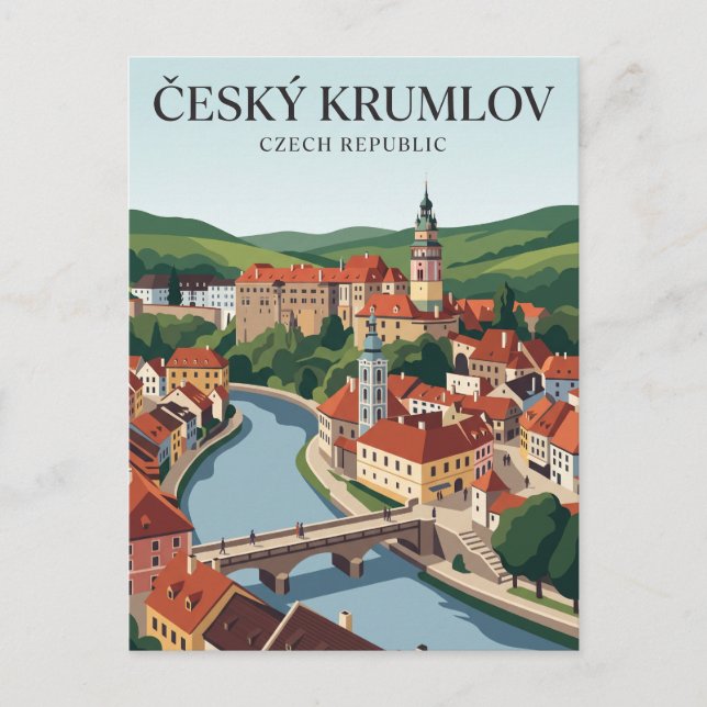 Postal Český Krumlov casco antiguo República Checa (Anverso)