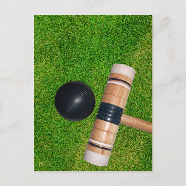 Postal Césped, Mazo y Bola de Croquet Negros (Anverso)