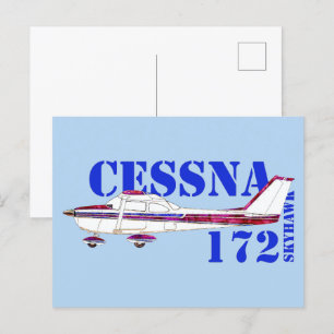 Postal Cessna 172 Ilustracion Skyhawk Diseño de texto neg