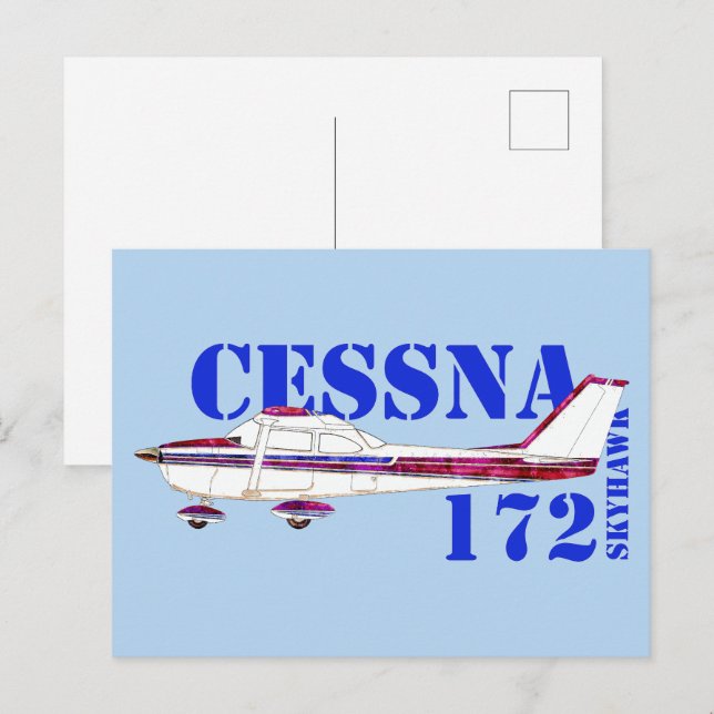 Postal Cessna 172 Ilustracion Skyhawk Diseño de texto neg (Anverso / Reverso)