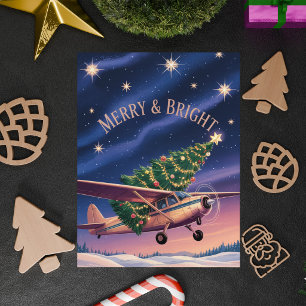 Postal Cessna Avión lleva árbol de Navidad Foto Divertida