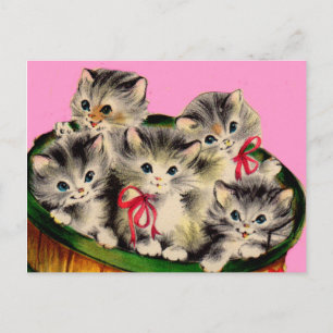 Postal Cesta adorable de gatitos de los años 50
