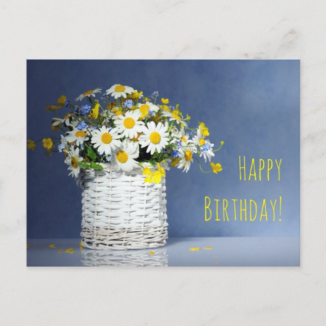 Postal Cesta con flores de primavera (Anverso)