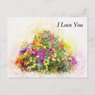 Postal Cesta de Acuarela de Flores Bonitas